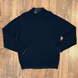 Raffi Mens Dark Blue Navy Mock Neck Pullover 100% Extra Fine Merino Wool Sweater